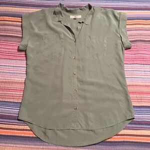 Thread Supply Olive Green Lyocell Button Up Shirt Top Women's Large Casual Style